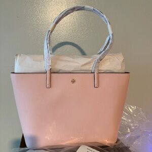 NWT Tory Burch Emerson Saffiano Leather Small Tote in Pink Quartz